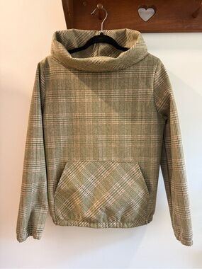 Plaid Cowl Neck Pullover in Olive Green